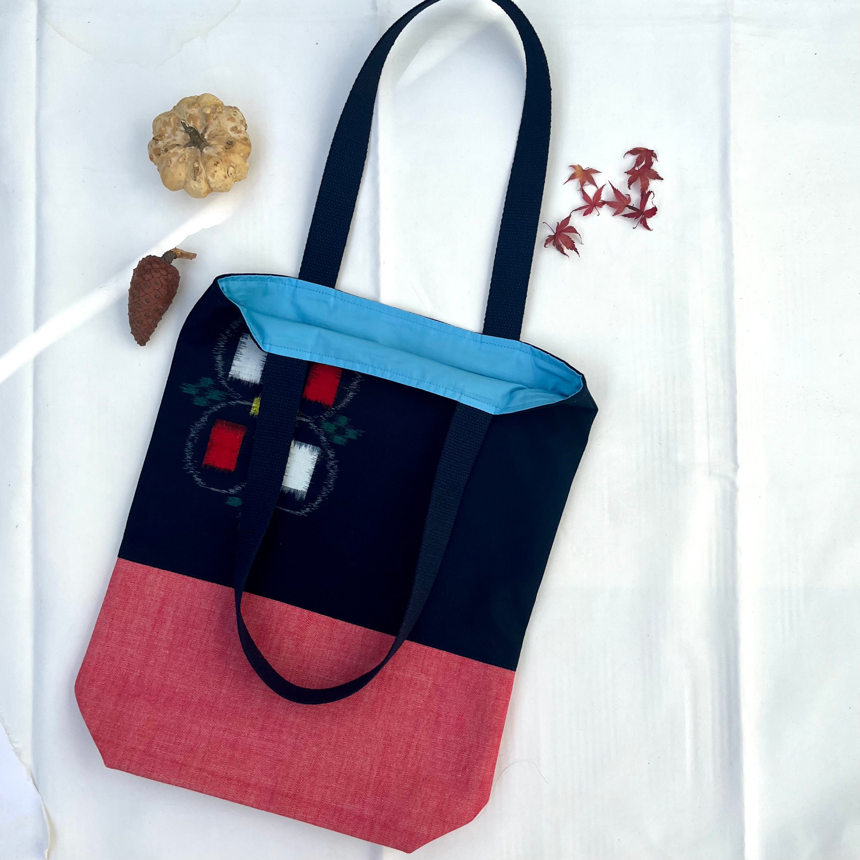 Tote bag. Vintage Japanese kimono fabric with a blue indigo denim bott –  Bits and Totes